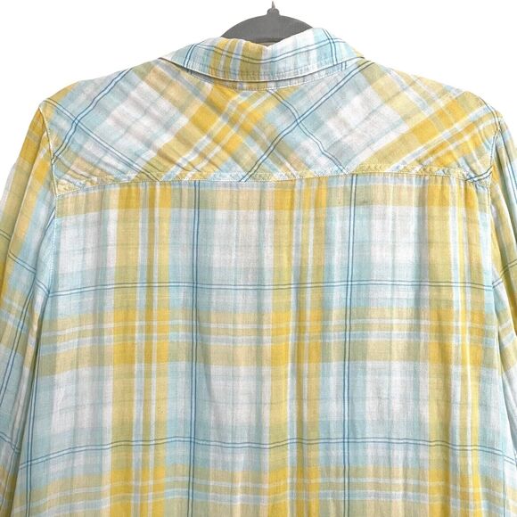 Hinge Nordstroms Sz 1X Womens Tunic Top Shirt Turquoise Plaid 100% Cotton Blouse - Picture 3 of 6